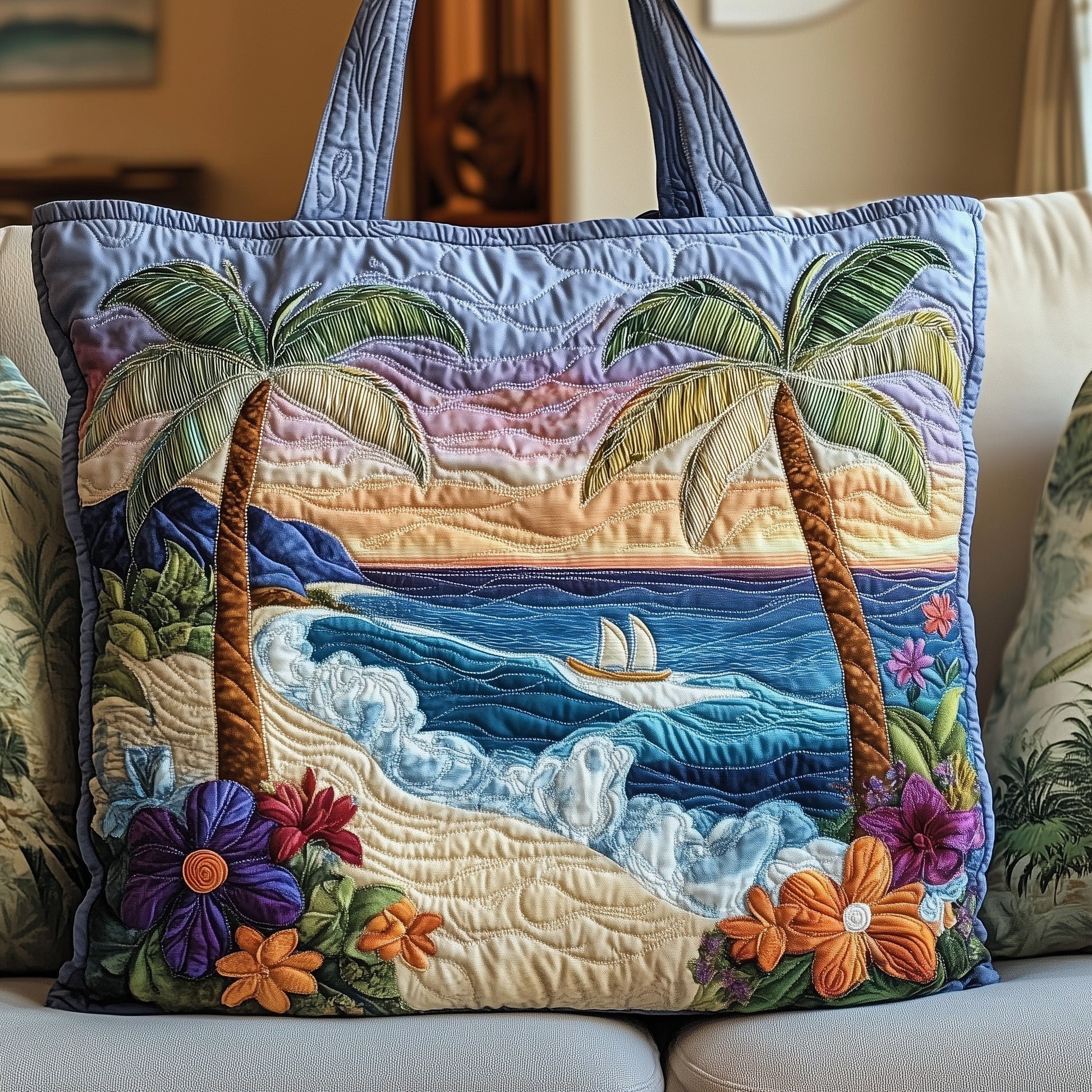 Everyday Tropical Beach Quilted Tote