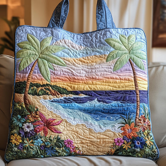 Tropical Beach Sunset Quilted Tote
