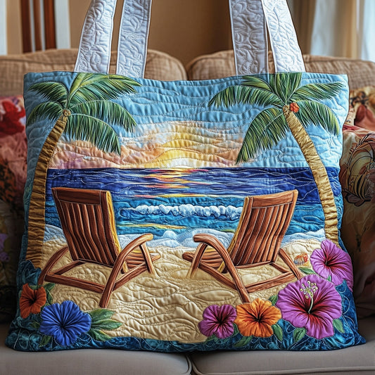 Tropical Island Sunset Quilted Tote