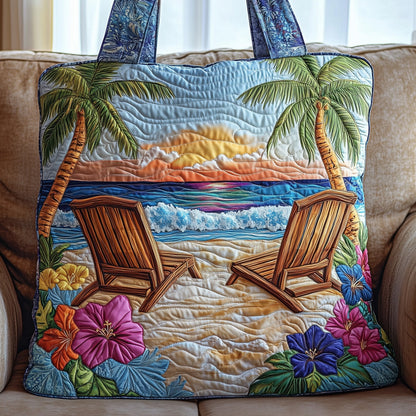 Palm Trees Sunset Beach Quilted Tote