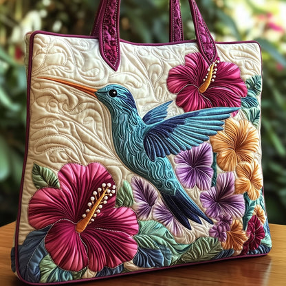 Everyday Hummingbird Flowers Quilted Tote