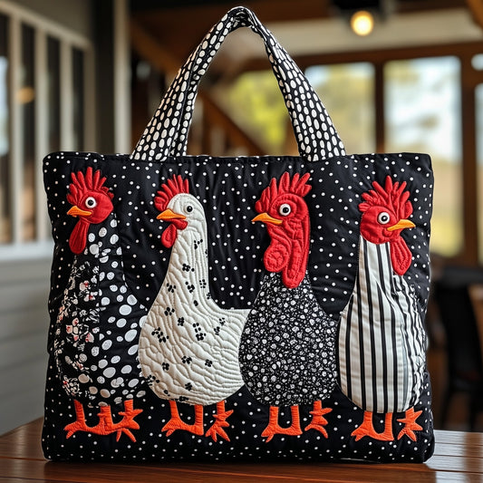 The Farmyard Chickens Quilted Tote