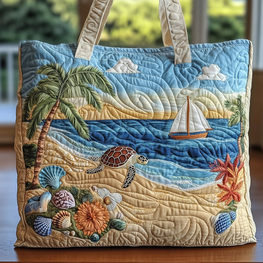 Tropical Beach Scene Quilted Tote