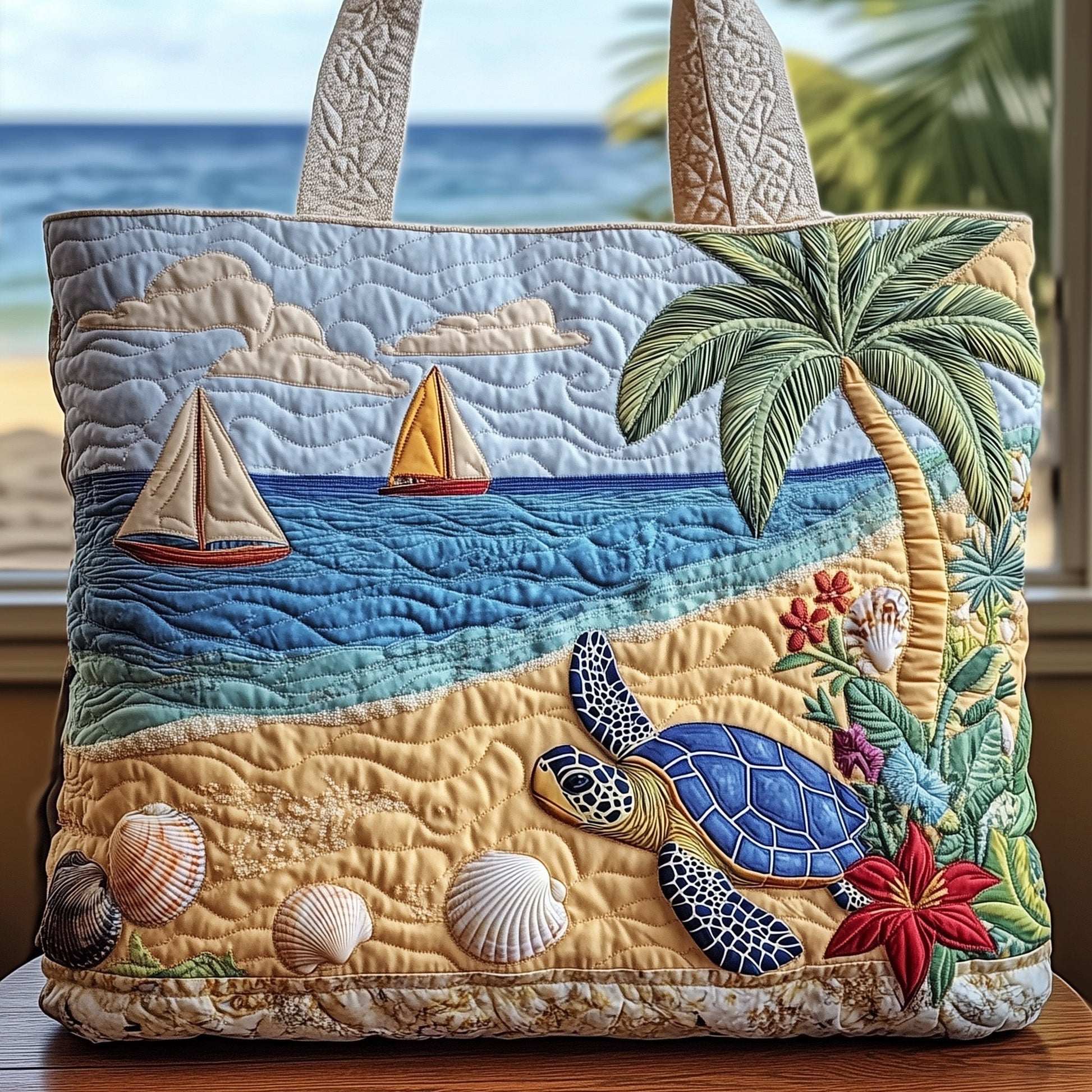 Sea Turtle Beach Quilted Tote