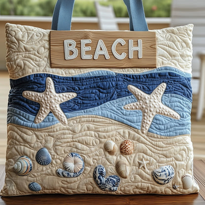Everyday Starfish Seashells Quilted Tote