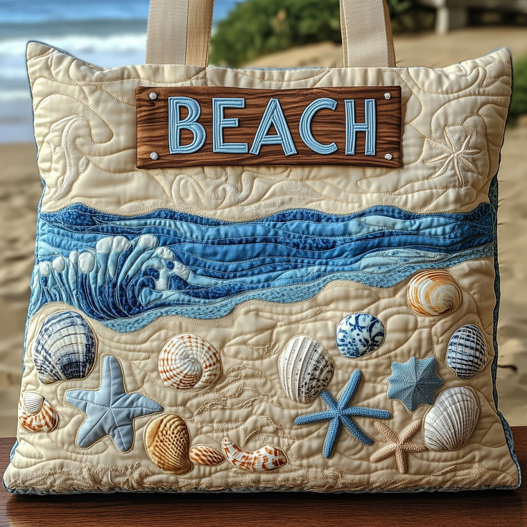 Ocean Shells Waves Quilted Tote