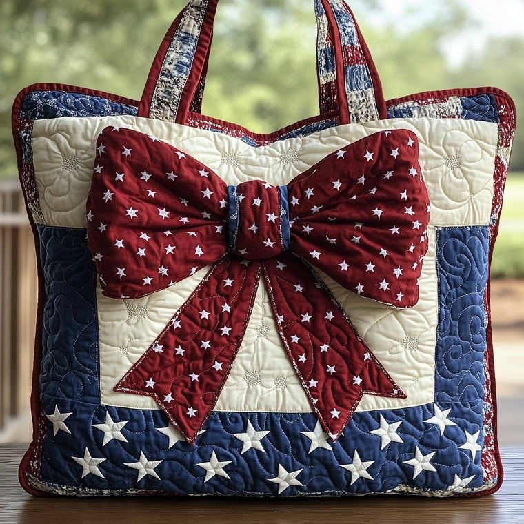 Red Bow Stars Quilted Tote
