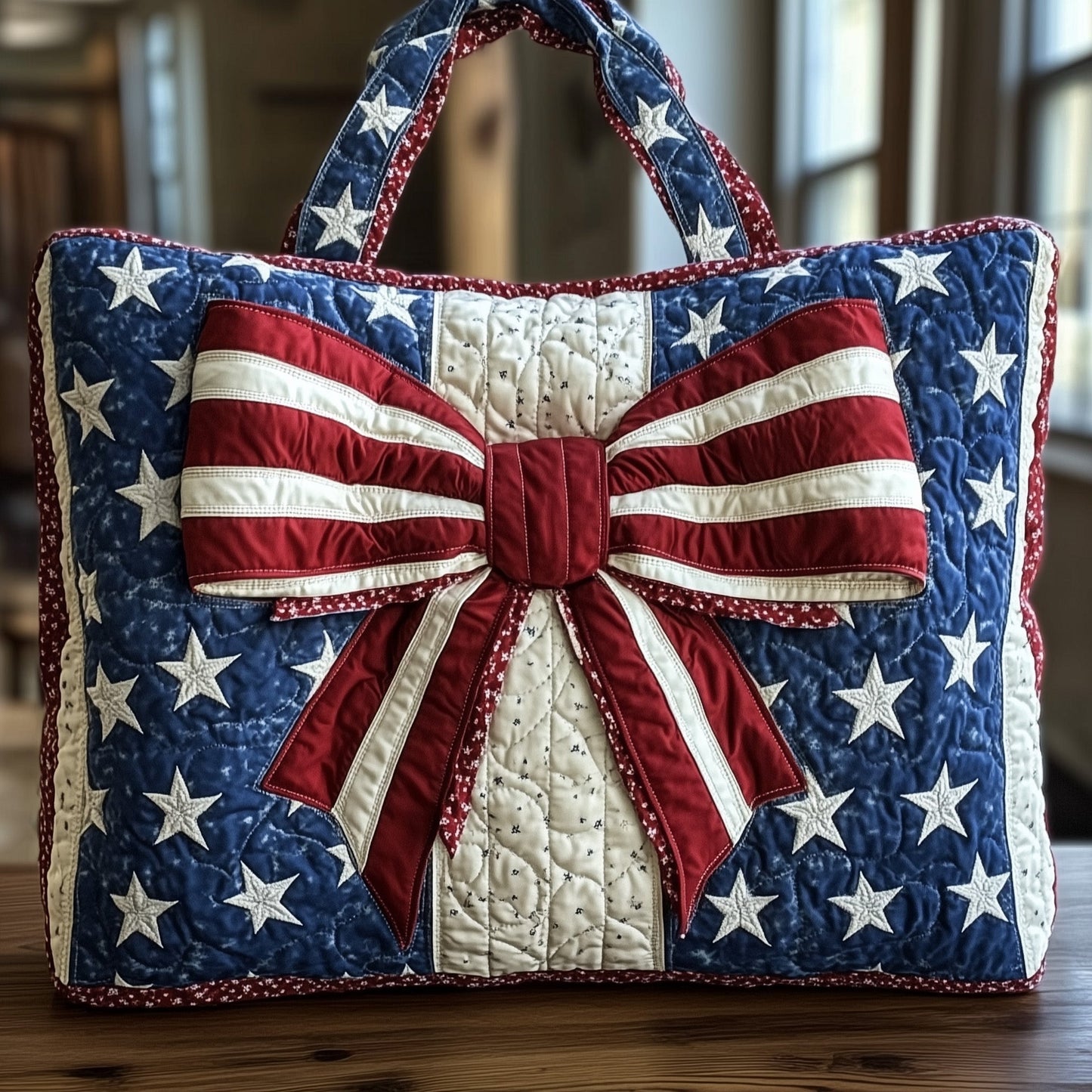 American Flag Roses Quilted Tote