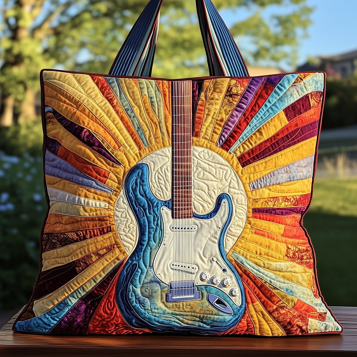 Electric Guitar Sunburst Quilted Tote