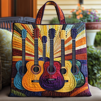 Colorful Guitar Heads Quilted Tote