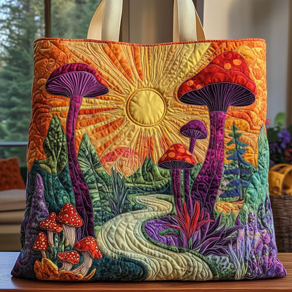 Colorful Mushrooms Sun Quilted Tote