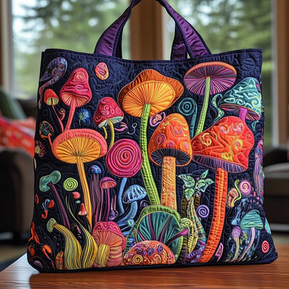 Everyday Colorful Mushrooms Quilted Tote