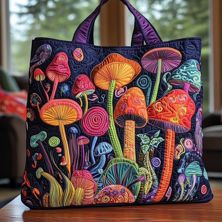Everyday Colorful Mushrooms Quilted Tote