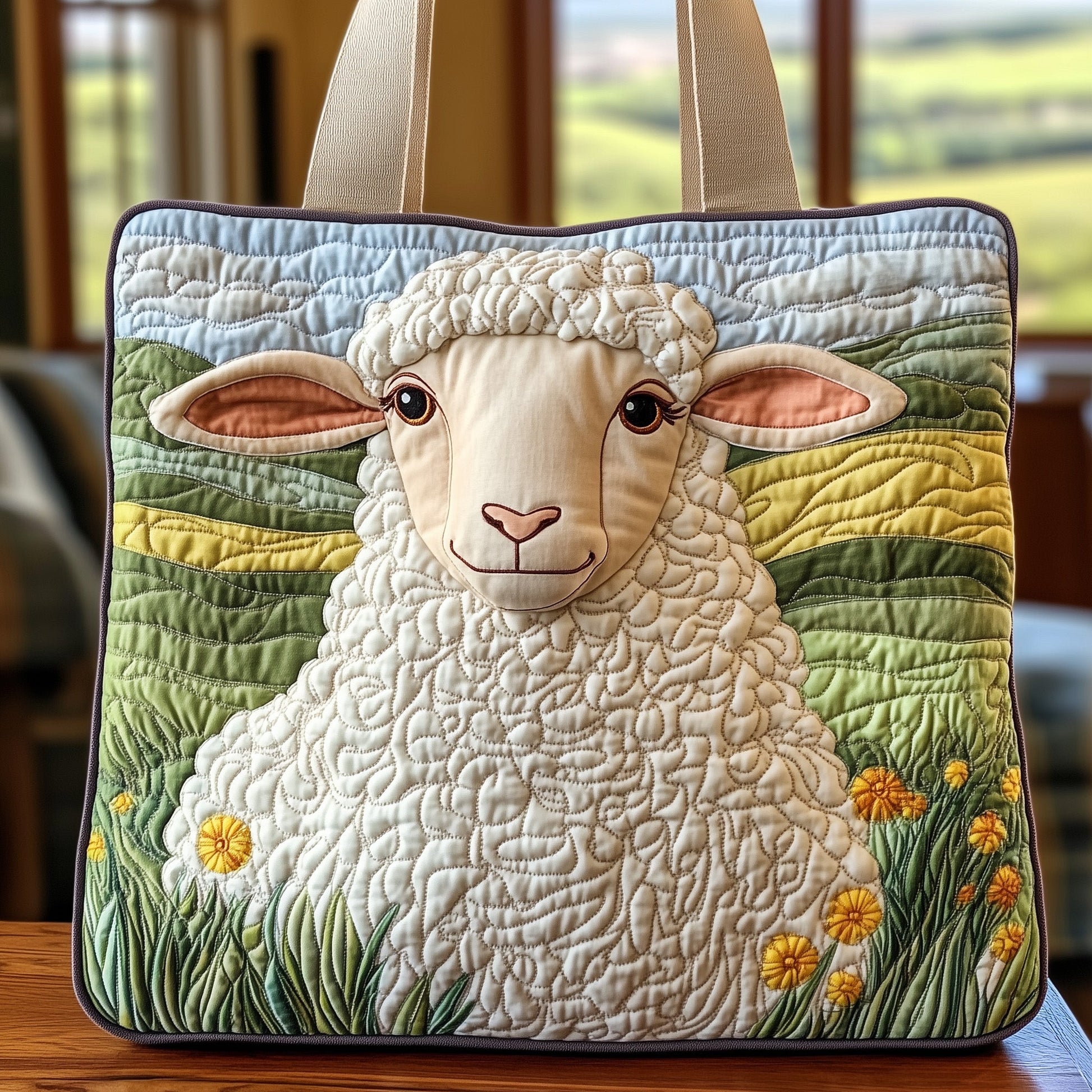 Everyday Sheep Flowers Quilted Tote