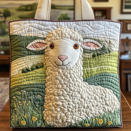 Sheep In Pastoral Landscape Quilted Tote