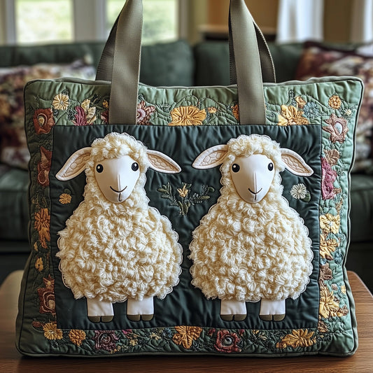 Two Sheep Floral Border Quilted Tote