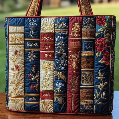 Stacked Vintage Books Quilted Tote