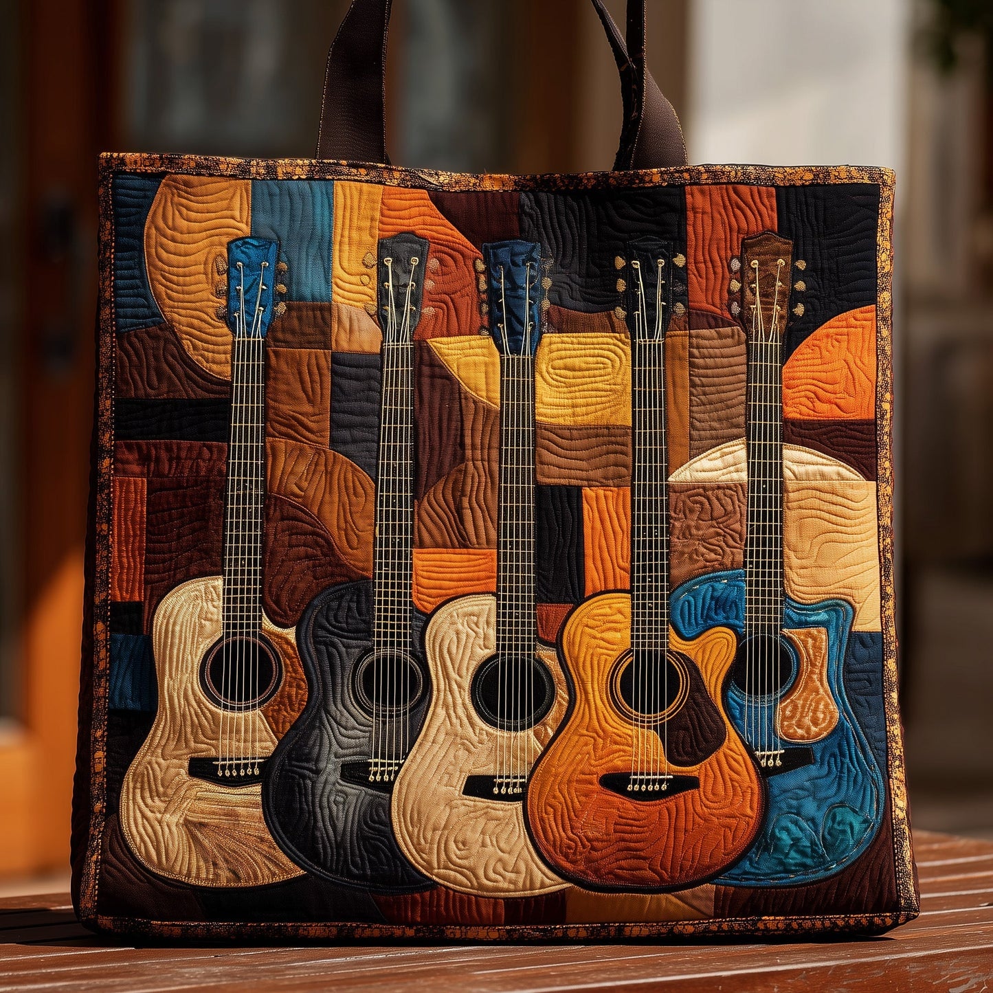 Acoustic Guitars Patchwork Quilted Tote