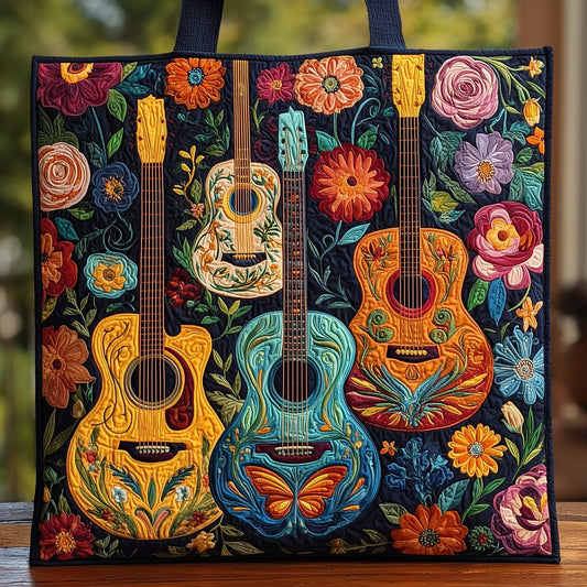 The Floral Guitar Quilted Tote