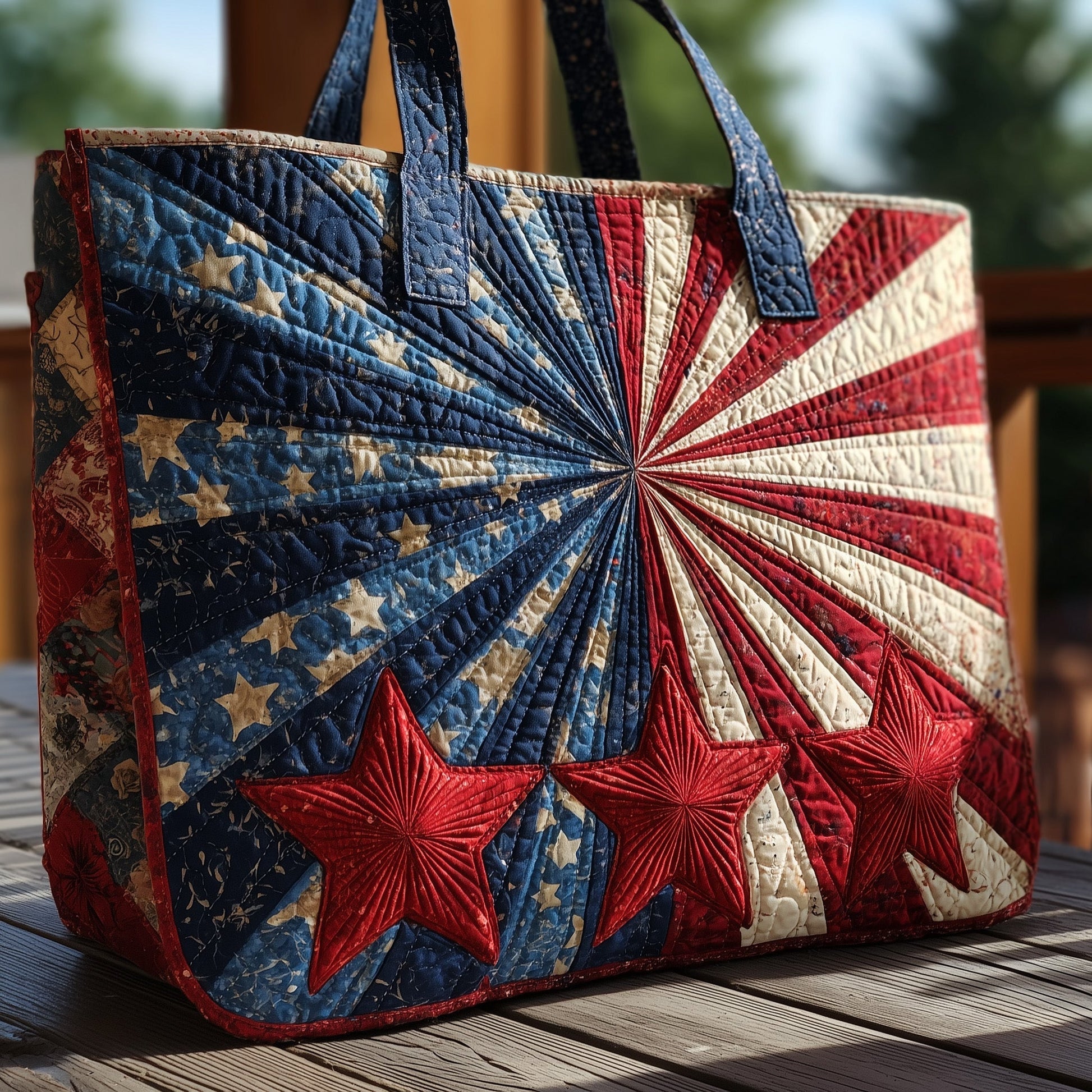 Red White Blue Stars Quilted Tote
