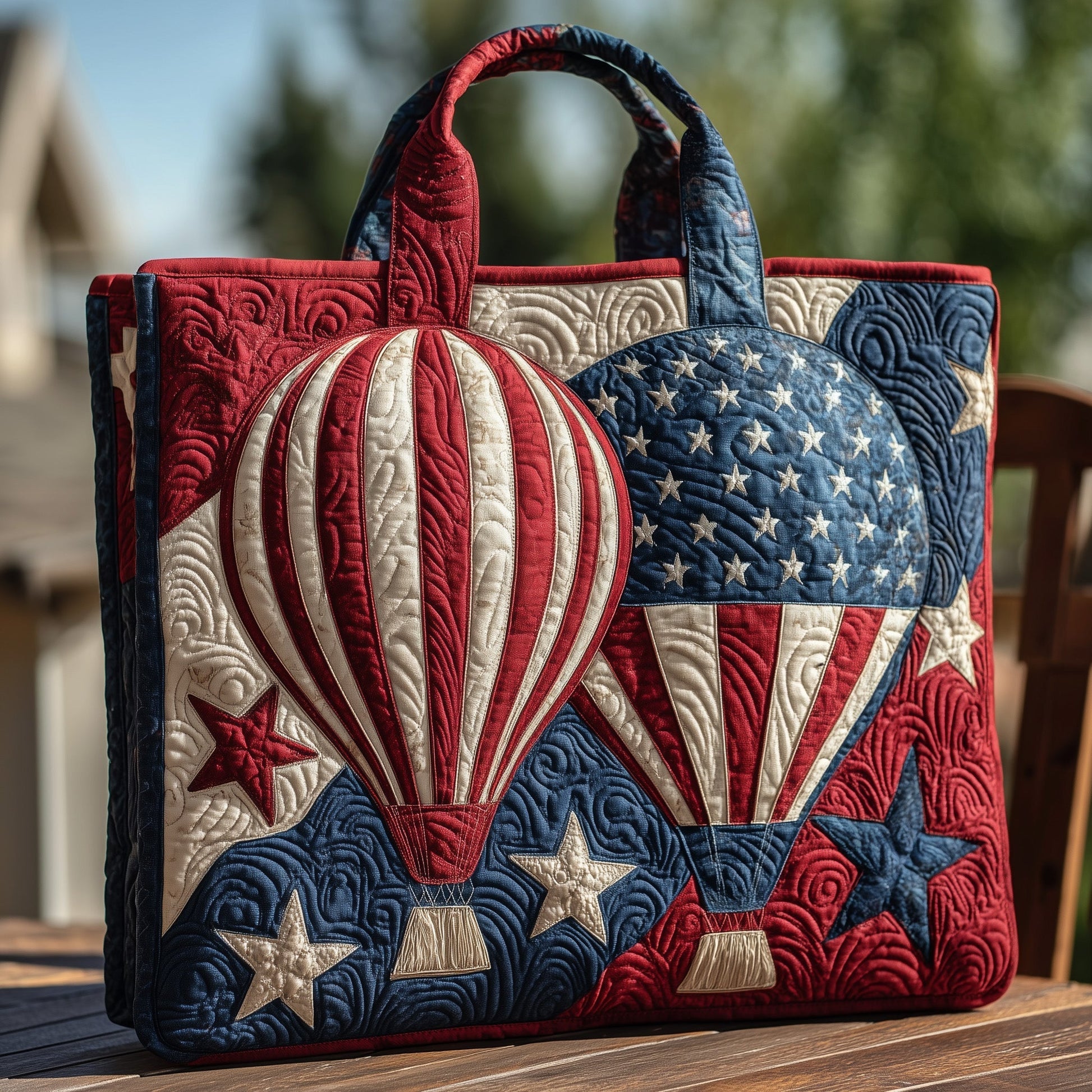 Patriotic Hot Air Balloons Quilted Tote