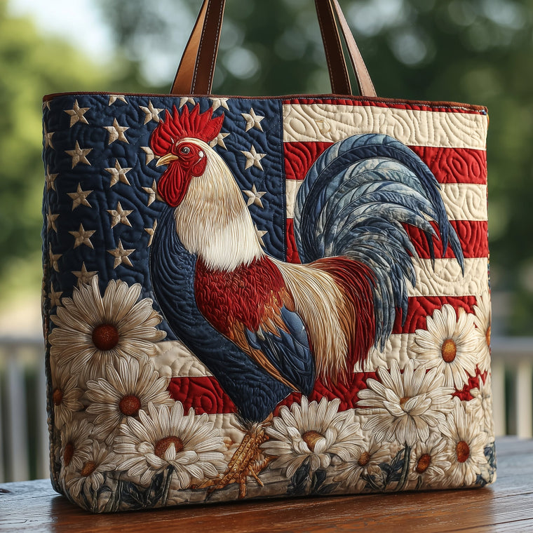 Rooster American Flag Quilted Tote