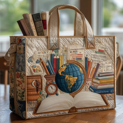 Books School Supplies Quilted Tote