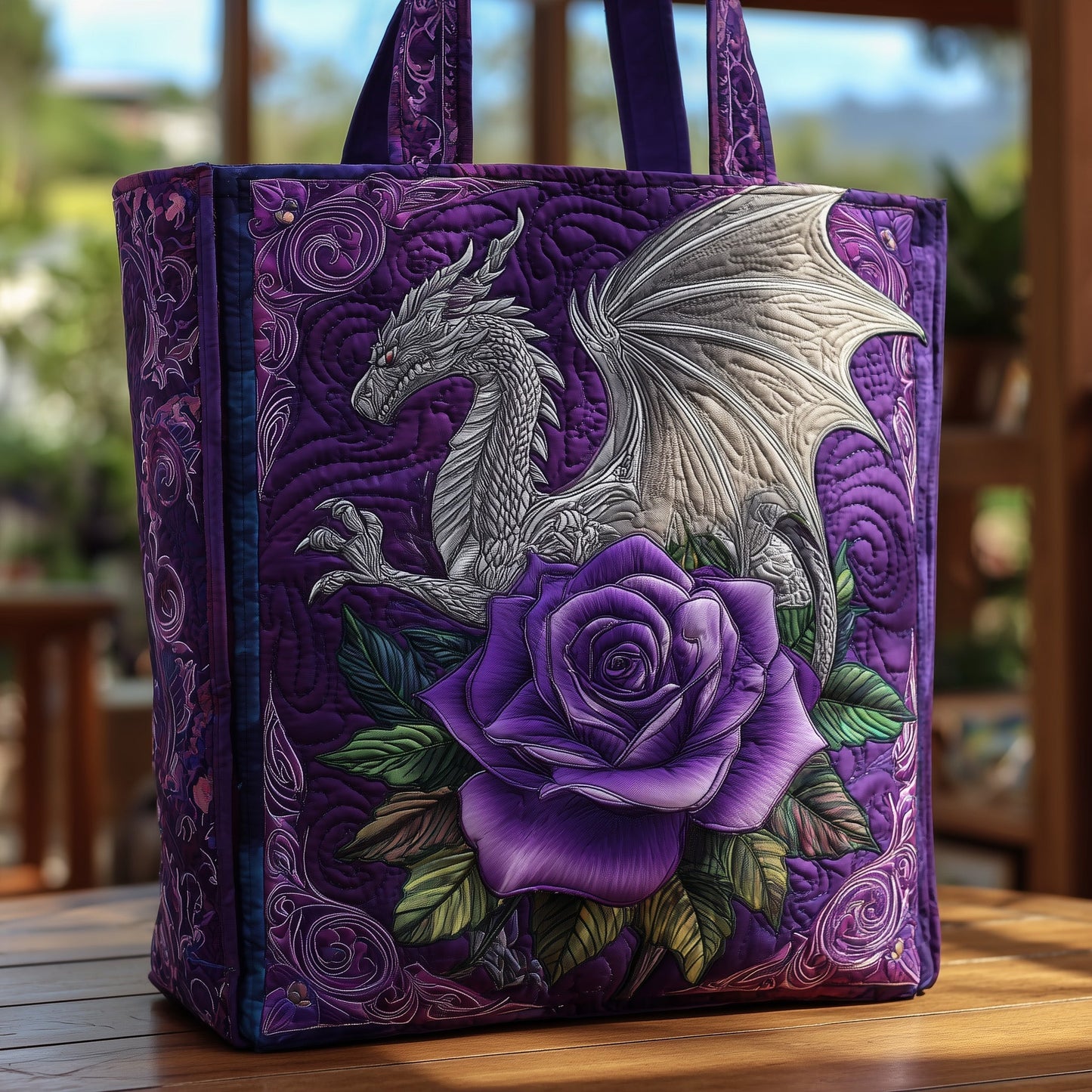 Dragon Purple Rose Quilted Tote