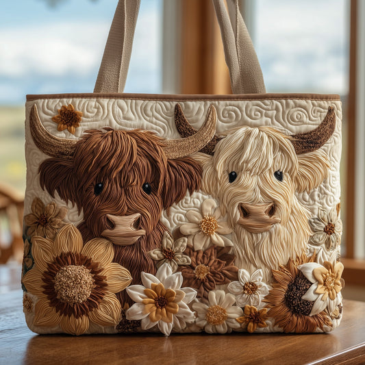 Highland Cow Artwork Quilted Tote