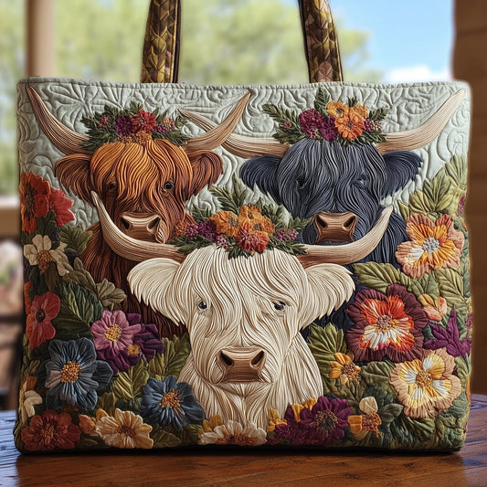 Highland Cow Portraits Quilted Tote