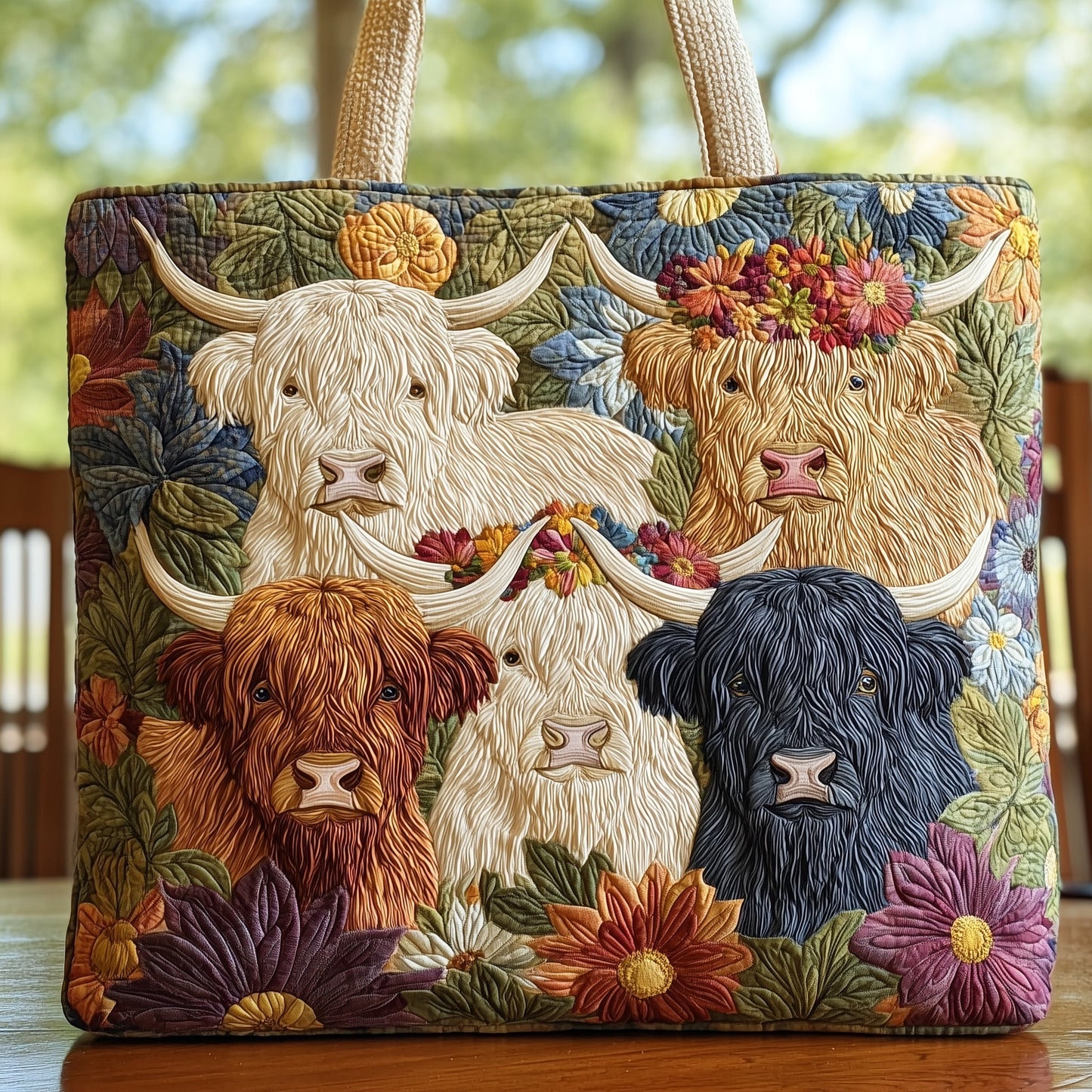 Highland Cow Floral Tote Bag