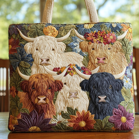 Highland Cow Floral Tote Bag