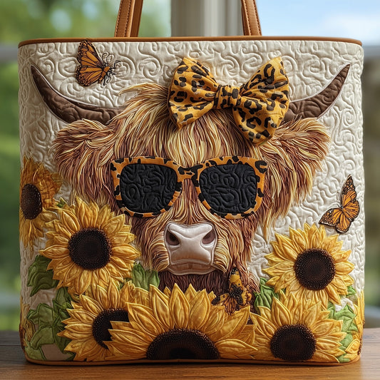 Highland Cow Sunflowers Tote Bag