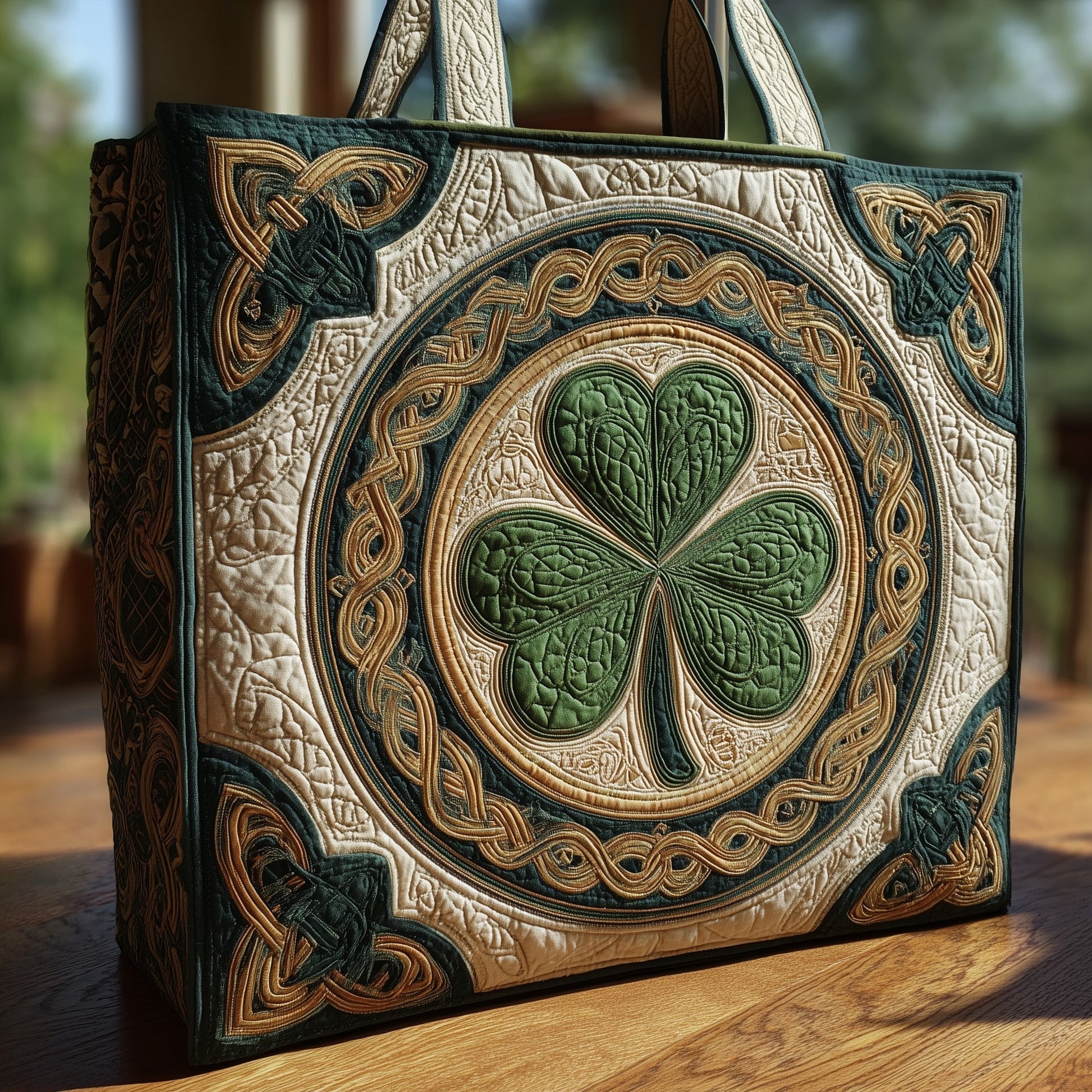 Green Four-Leaf Clover Quilted Tote