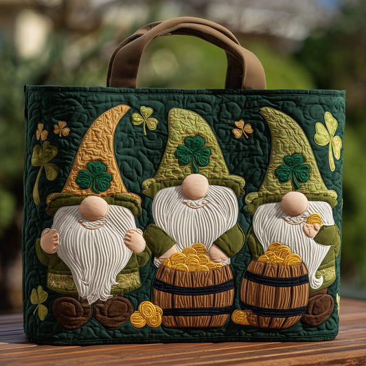 Everyday Gnomes Shamrocks Quilted Tote