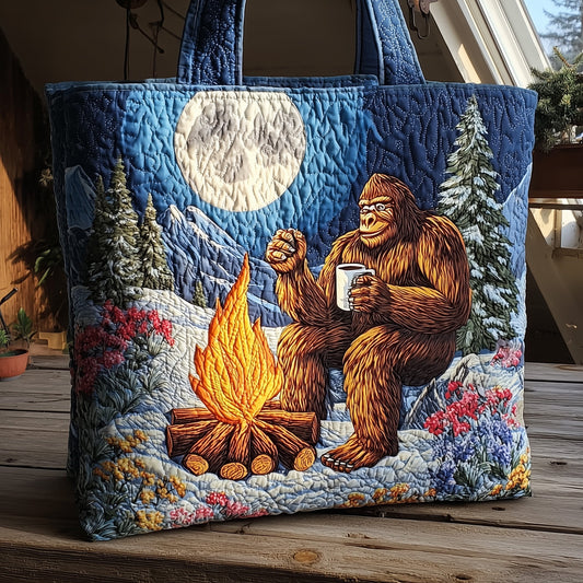 Bigfoot Campfire Scene Quilted Tote