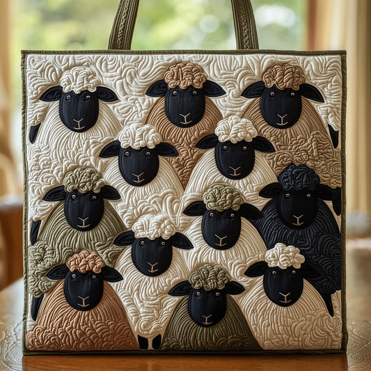 Sheep Group Art Quilted Tote