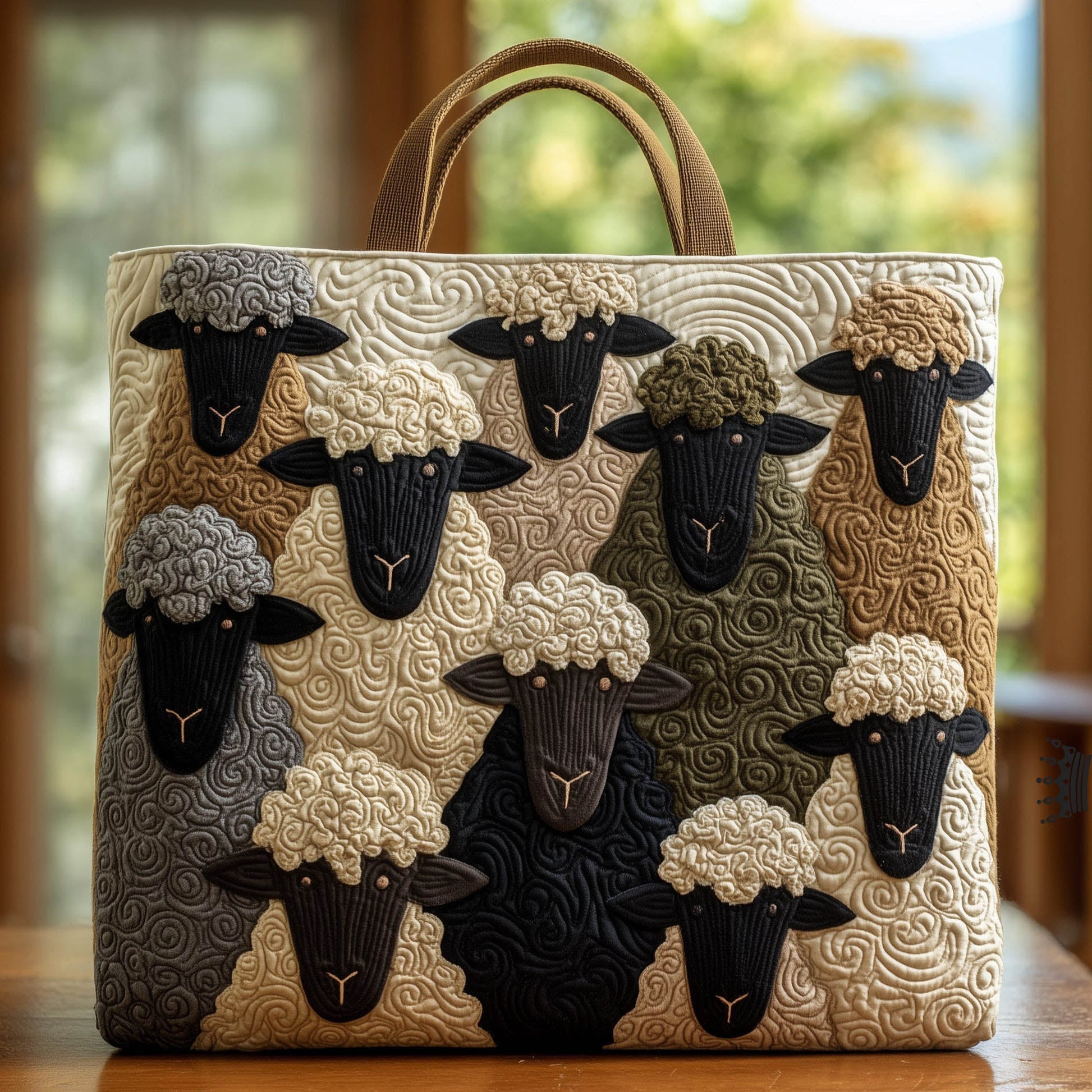 Whimsical Sheep Artwork Quilted Tote