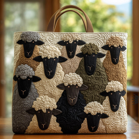 Whimsical Sheep Artwork Quilted Tote