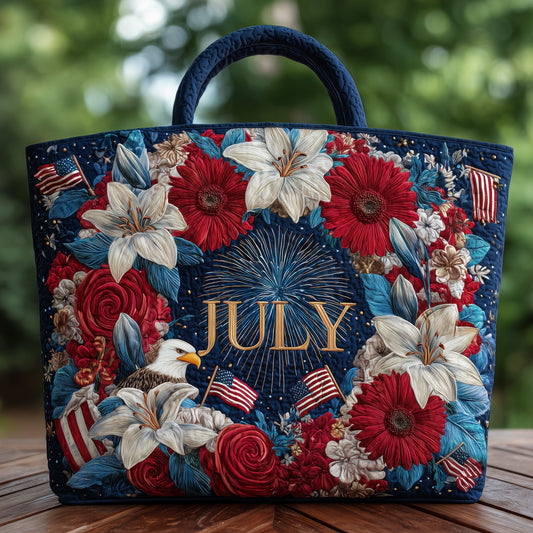 American Flag Floral Quilted Tote