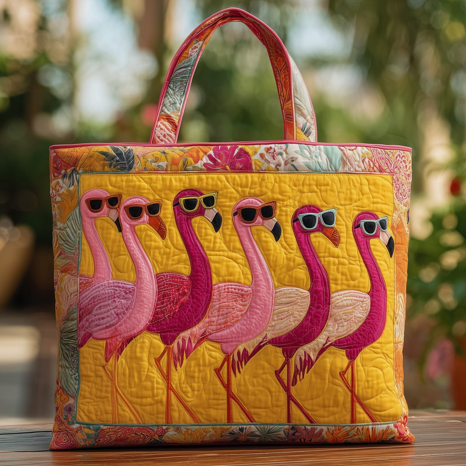 Everyday Flamingos Sunglasses Quilted Tote