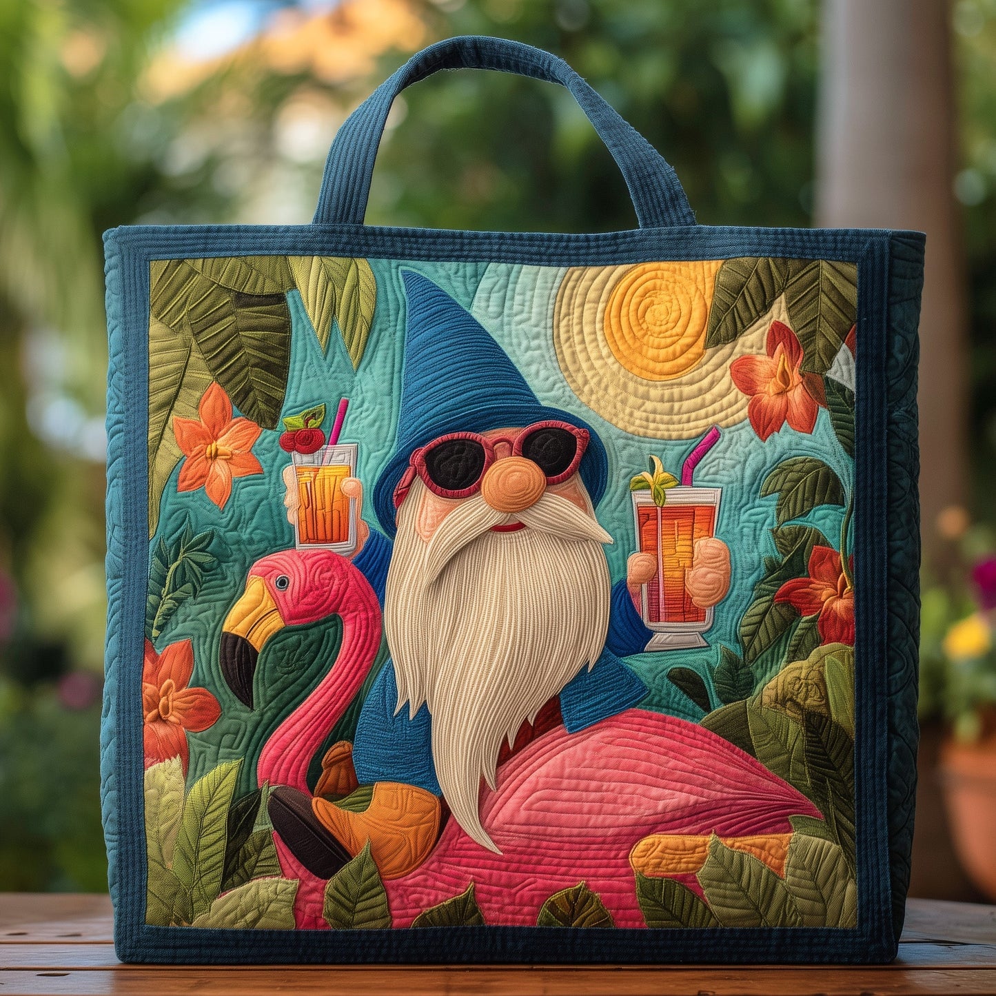Flamingo Tropical Scene Quilted Tote