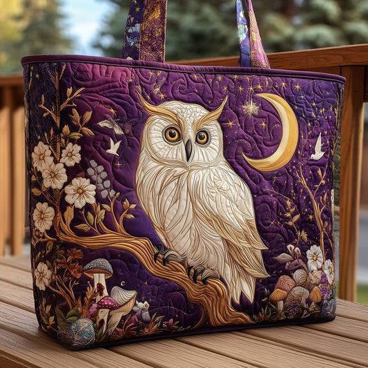 Owl Moon Flowers Quilted Tote