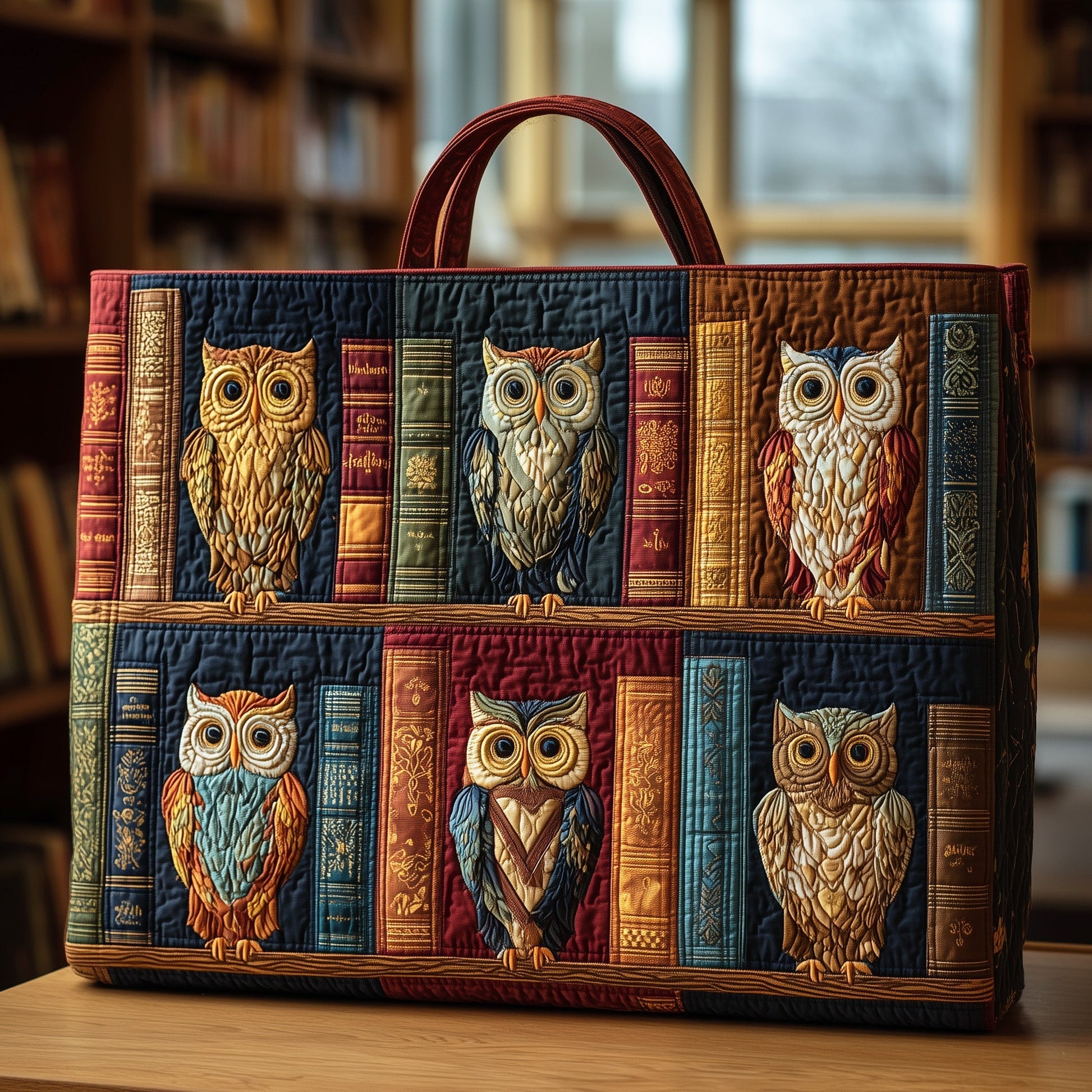 Everyday Owls Books Quilted Tote