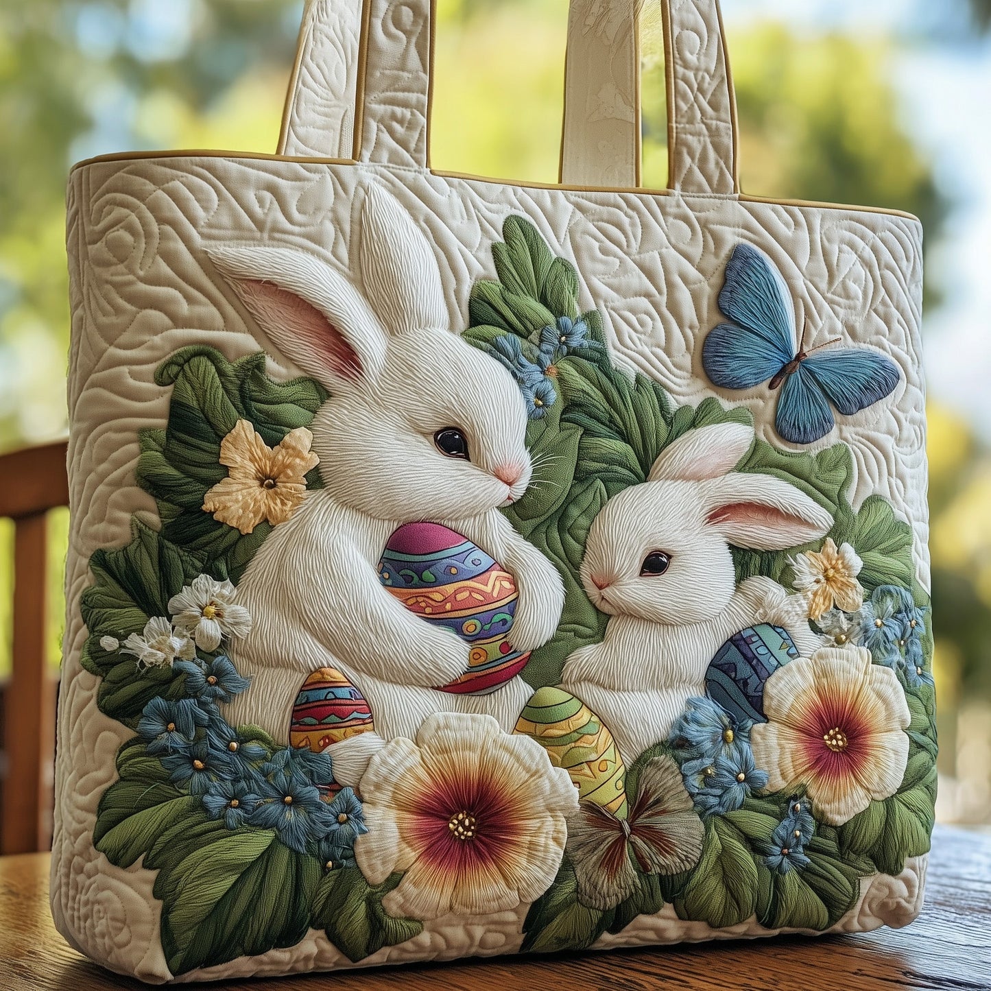 Bunnies Easter Eggs Quilted Tote