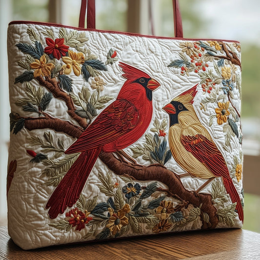 Cardinal Birds Blossoms Quilted Tote