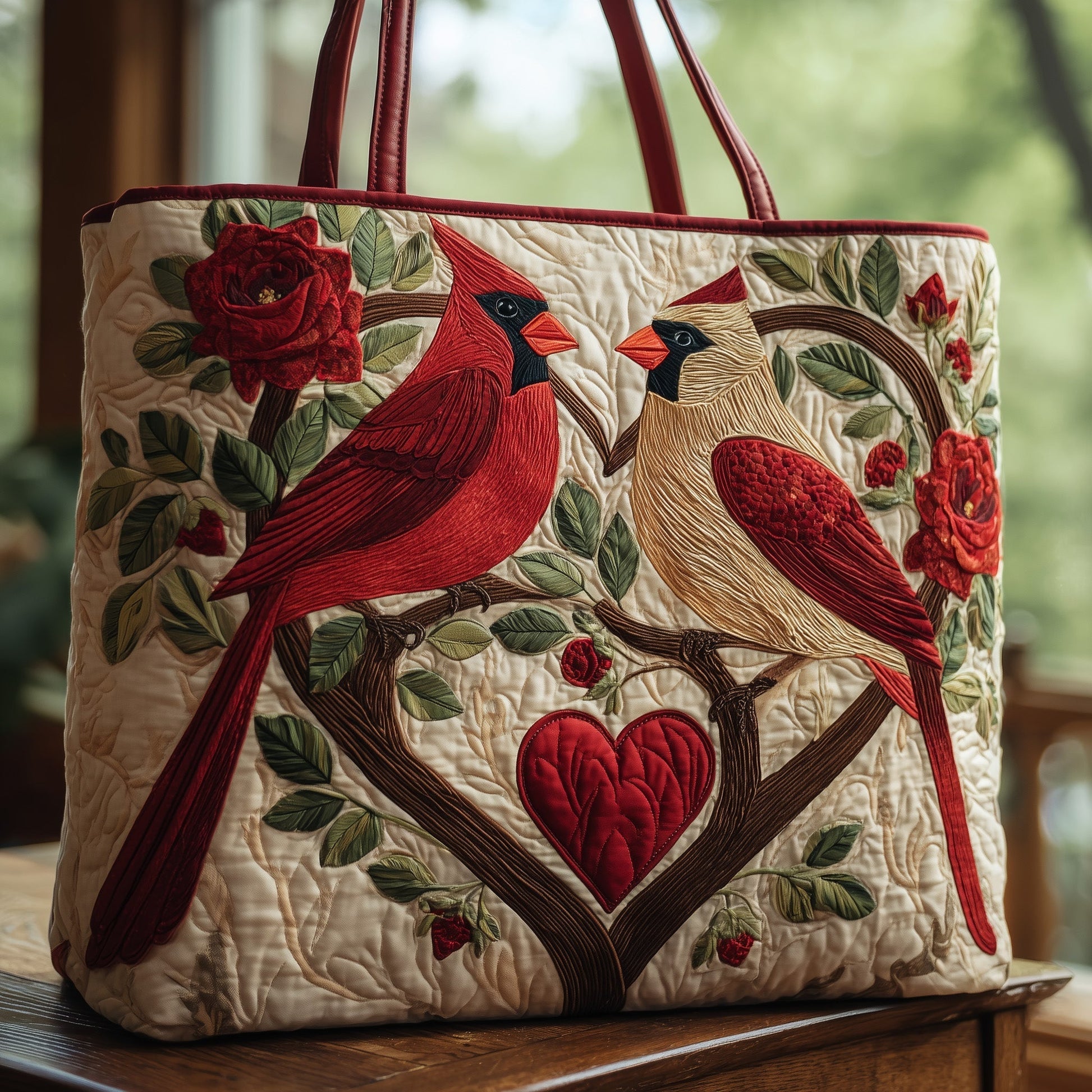 Everyday Cardinals Heart Quilted Tote