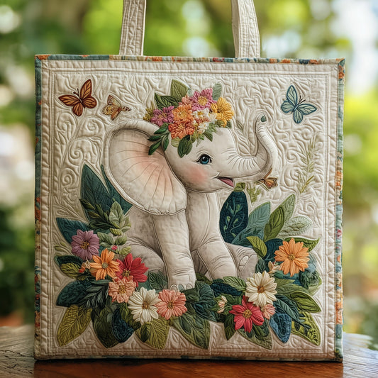 Everyday Elephant Flowers Quilted Tote
