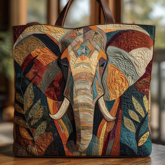 Colorful Elephant Portrait Quilted Tote