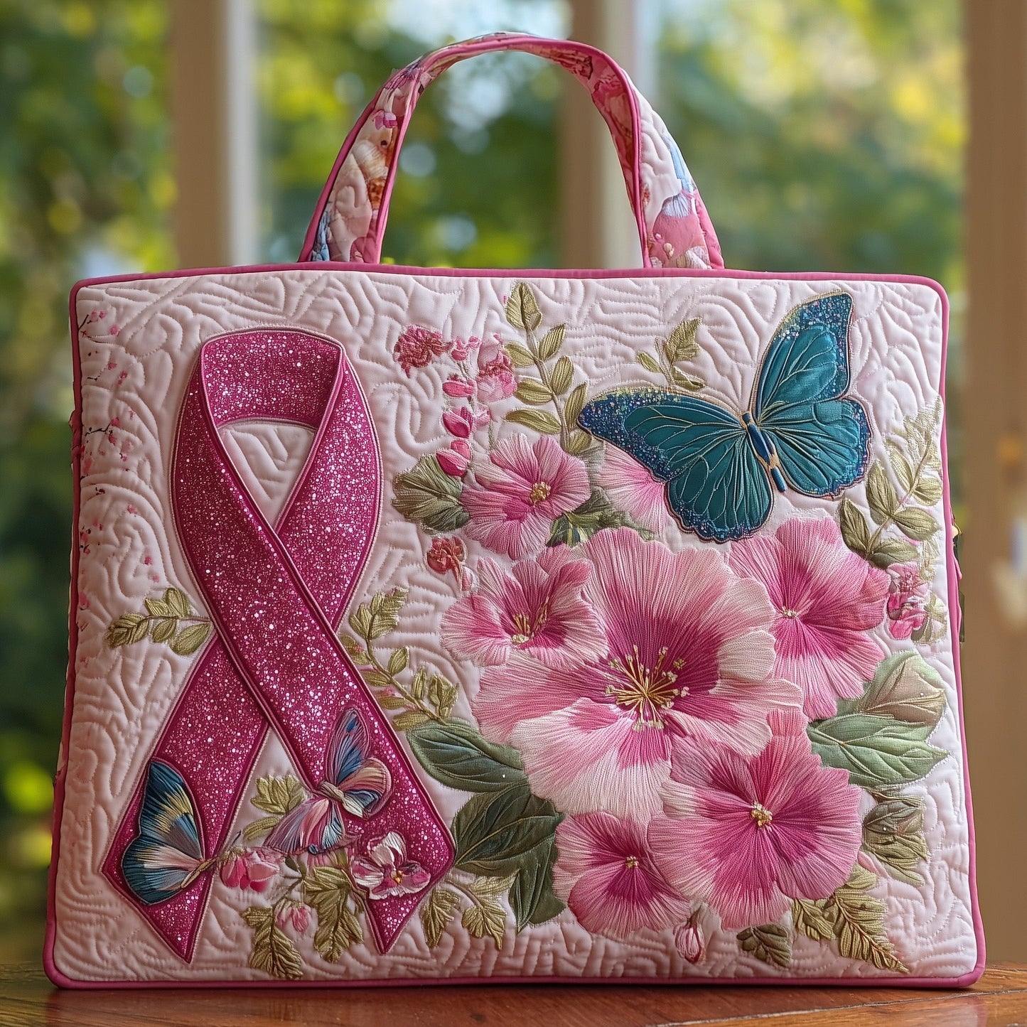 Butterfly Ribbon Floral Quilted Tote
